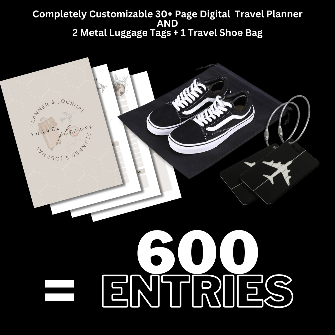 30 Entries + (Digital Travel Planner, 2 Metal Luggage Tags, and Travel Shoe Bag)